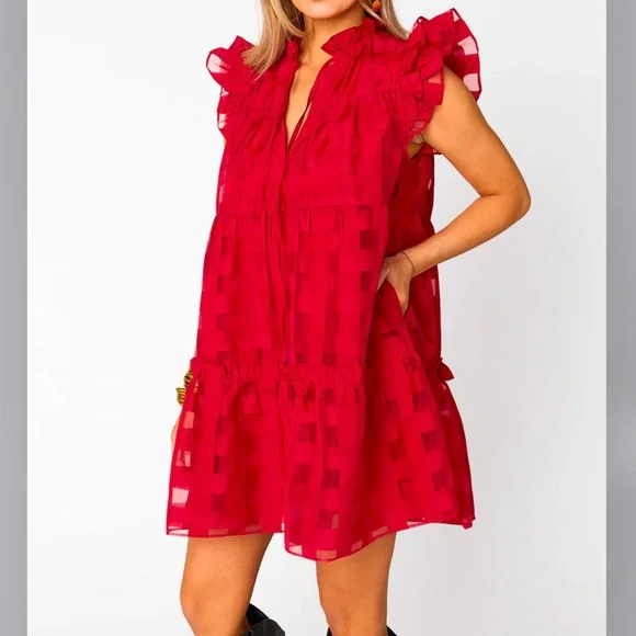 NWT Buddy Love Aubrey Ruffle Shoulder Short Dress - Ruby - XL - Picture 5 of 6